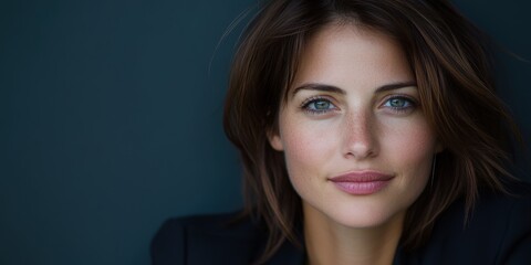 Obraz premium Beautiful Woman with Blue Eyes Portrait Close up Soft Lighting Freckles Natural Makeup