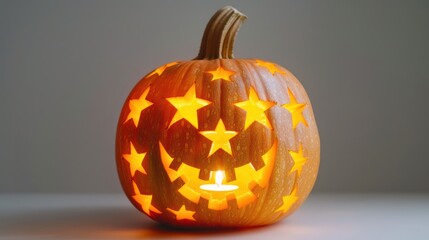 Isolated jack-o'-lantern with carved stars on a white background