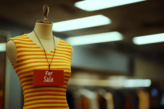 Mannequin in a Sleeveless For Sale Sign