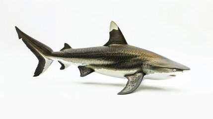 Naklejka premium Blacktip Reef Shark with White Underbelly Against White Background
