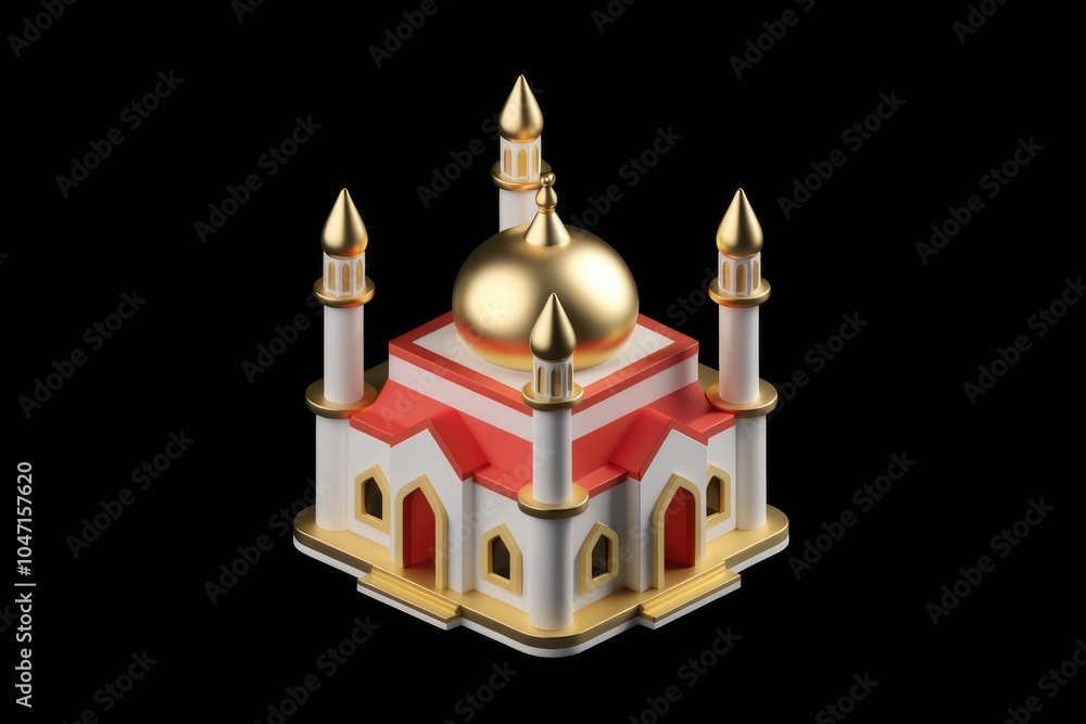 Poster A 3D rendering of a white mosque with a golden dome and minarets.