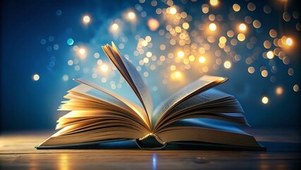 Open Book on Blue Background - Captivating Night Photography for Book Lovers and Literature Enthusiasts