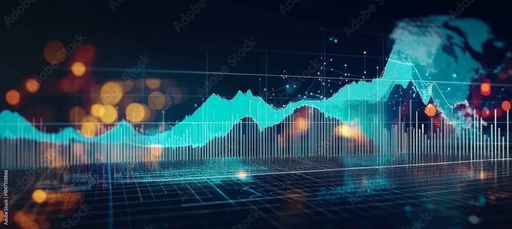 Aufkleber abstract financial data visualization with glowing charts, graphs, and digital background.