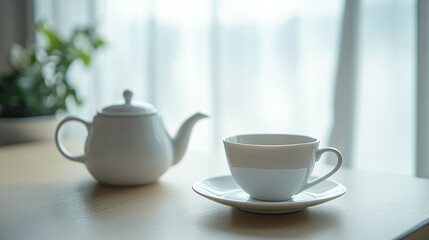 Fototapeta premium Minimalist Tea Setting with White Teacup