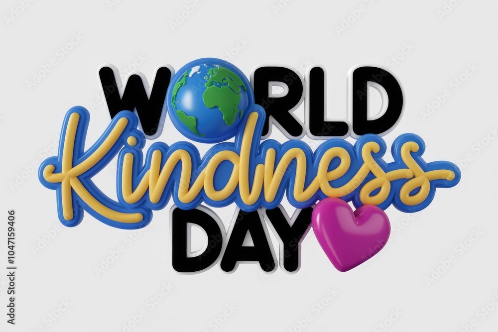 Poster graphic design for world kindness day with globe and heart.