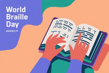 Graphic illustration for World Braille Day  person reading Braille.
