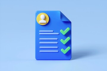Blue document icon with profile picture  checklist  and checkmarks.