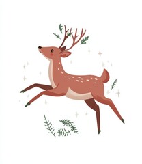 Whimsical illustration of a deer with antlers and forest elements