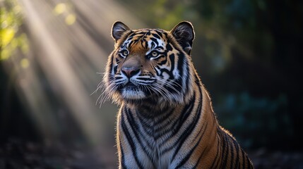 Obraz premium Majestic Tiger in Zoo Enclosure Surrounded by Light