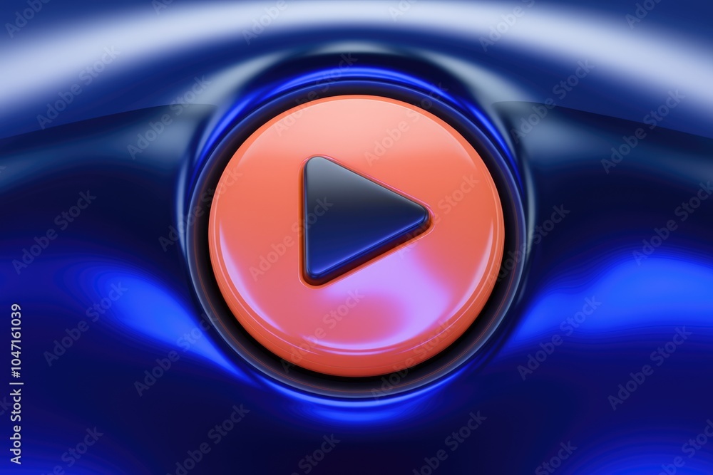 Poster A close up of a red play button on a blue surface.