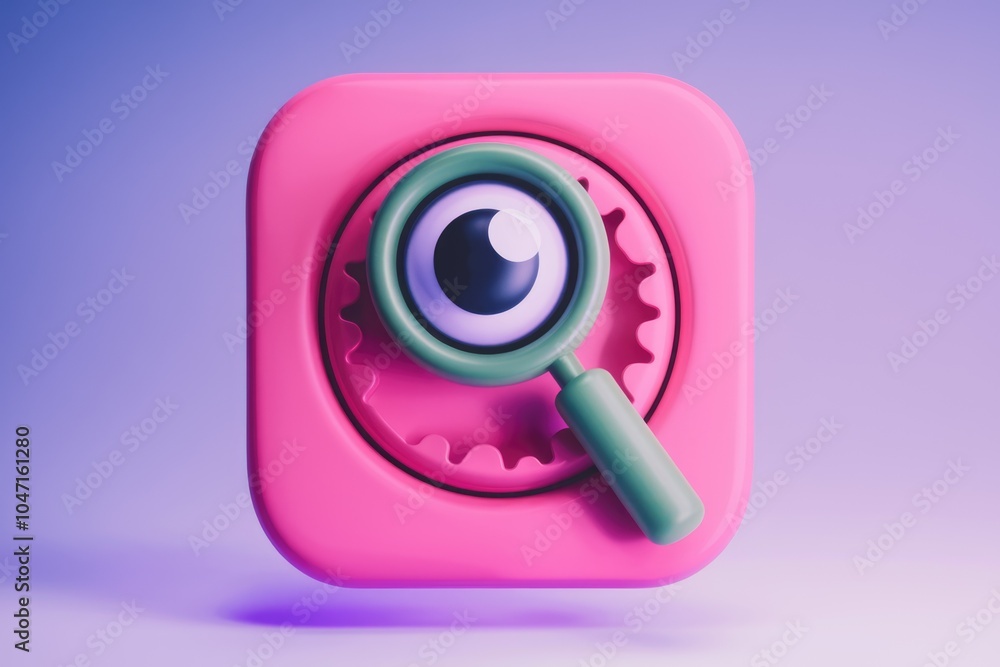 Aufkleber A 3D icon of a magnifying glass with an eye inside  symbolizing search and discovery.