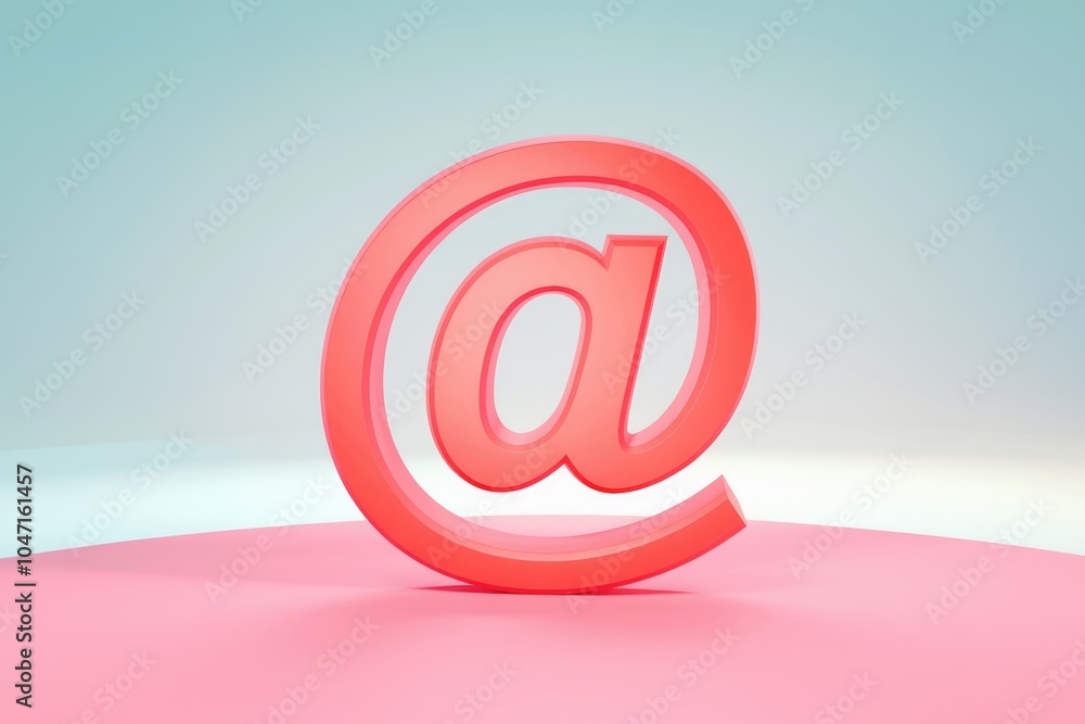 Poster a 3d rendering of the at symbol in a pink and blue gradient background.