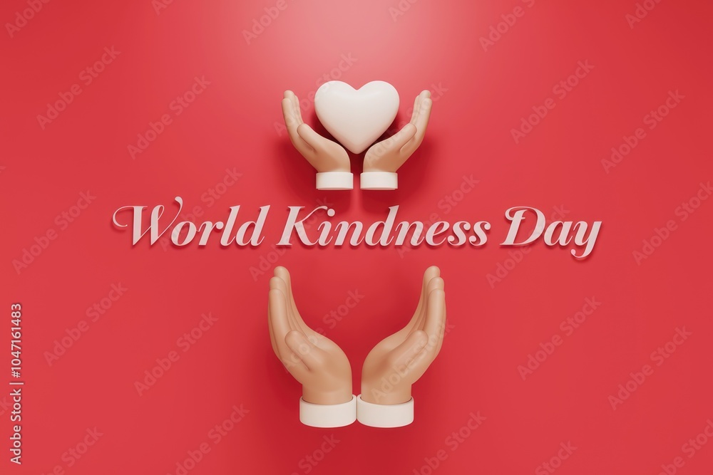 Poster two hands holding a white heart against a red background with the text world kindness day.
