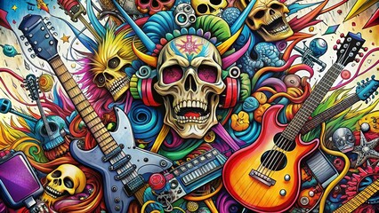 Rock Music Grunge Pattern Elements for T-Shirt Design and Party Posters