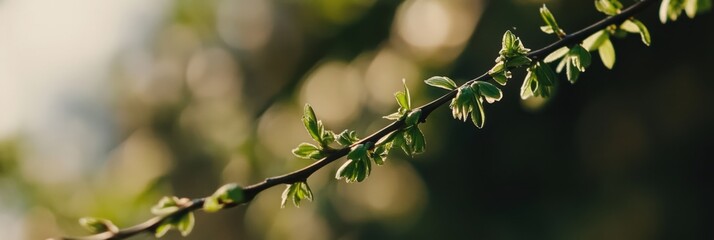 close-up of new spring foliage on a branch
