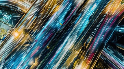 Urban Freeway at Night with Blurry Light Trails