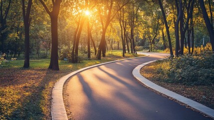 Obraz premium Winding Path Through a Sun-Drenched Autumn Forest