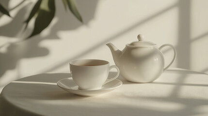 Tea Time with White Cup and Teapot