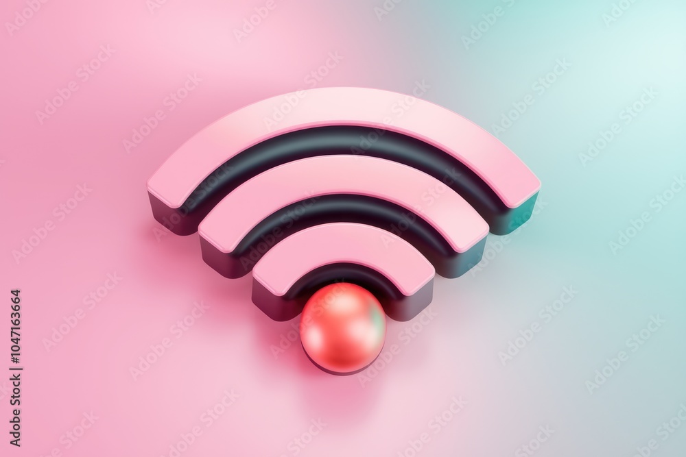 Poster a stylized wifi symbol with a gold sphere in the center.