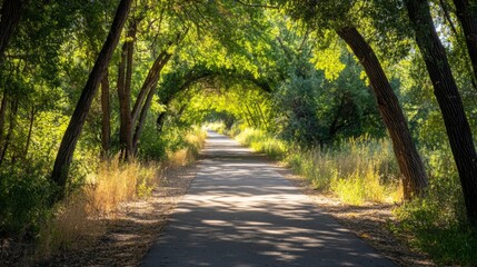 A Sunlit Path Through A Canopy of Green Trees
