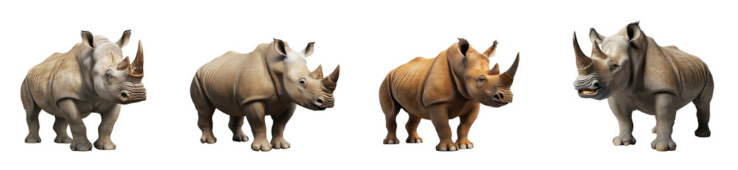 Fototapeta premium Fierce Rhinoceros on White Background, Captivating 3D Illustration of a Powerful Animal, Emphasizing Strength and Intensity