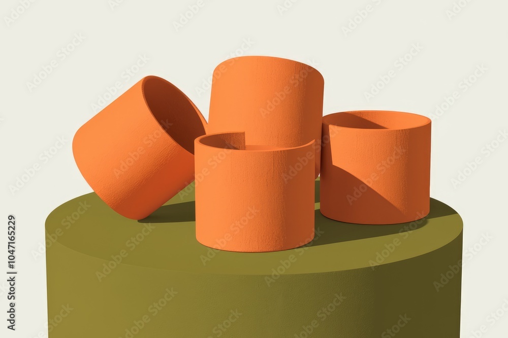 Aufkleber four orange cylindrical objects arranged on a green platform.