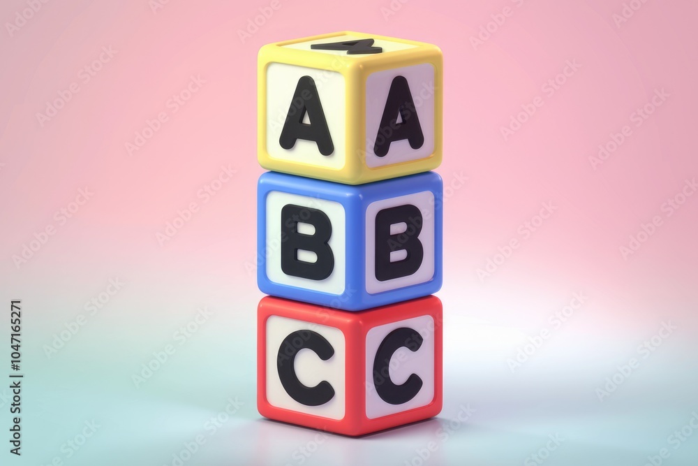 Poster three colorful blocks spelling out abc.