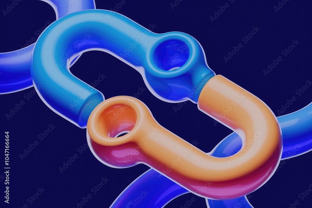 Aufkleber Abstract 3D rendering of interconnected chain links in vibrant colors.