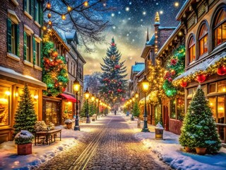 Obraz premium Stunning Christmas City Decorations with High Dynamic Range Lighting for Holiday Spirit