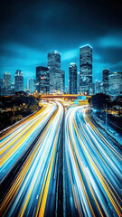 Obraz premium Nighttime cityscape with glowing windows
