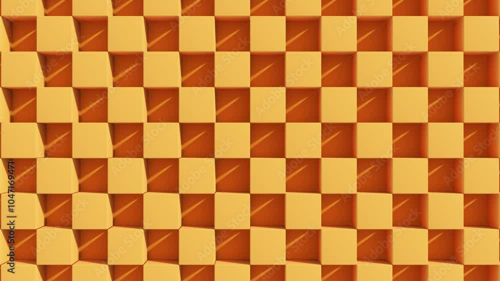 Poster modern abstract 3d animation of rolling cubes with dynamic monochrome geometric patterns, creating a