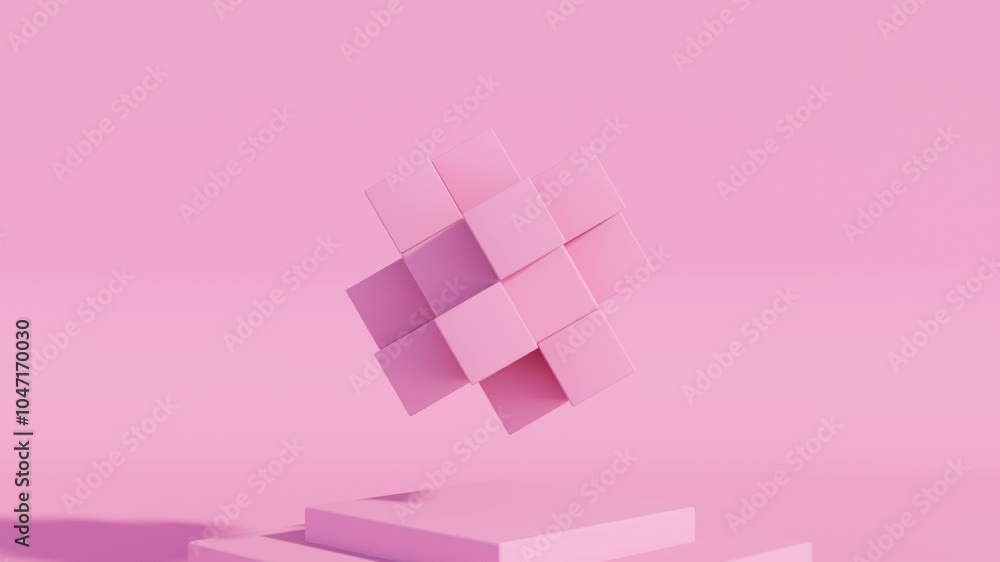 Poster monochrome futuristic 3d animation of cubic motion graphics, featuring a smooth seamless loop for hi