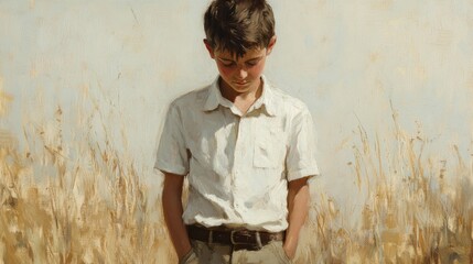 A Young Boy Standing in a Field of Tall Grass