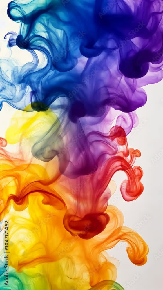 Poster flowing rainbow ink creating mesmerizing patterns in water