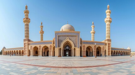Fototapeta premium Grand Mosque with four minarets and intricate stonework