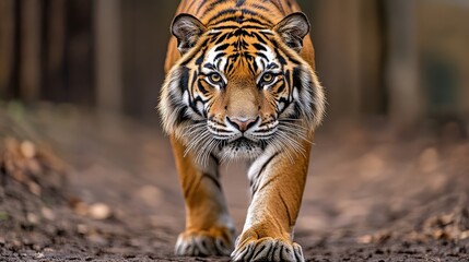 Fototapeta premium Majestic Tiger Prowling in Zoo Enclosure