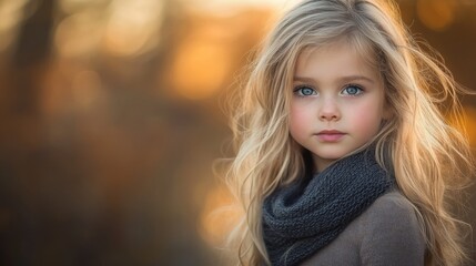 Obraz premium Young Blonde Girl with Blue Eyes and Gray Scarf