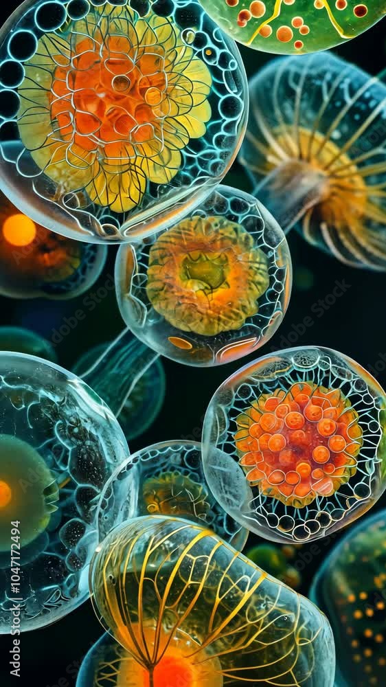Poster microscopic organisms pulsating and evolving