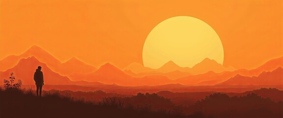 Fototapeta premium Solitary Tree Silhouette in Warm Sunset Landscape