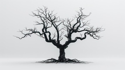 Isolated spooky tree silhouette on a white background