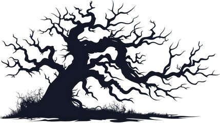 Isolated spooky tree silhouette on a white background