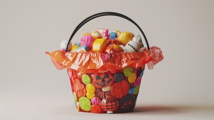 Naklejka premium Isolated trick-or-treat candy bucket on a white background