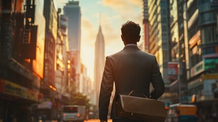 Fototapeta premium Amidst city life, a prosperous Eastern Indian businessman dreams of new business goals and success, showcasing leadership vision..