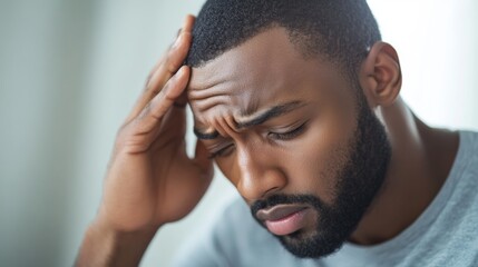 Obraz premium Close-up of a Man with a Beard Holding His Forehead in Pain
