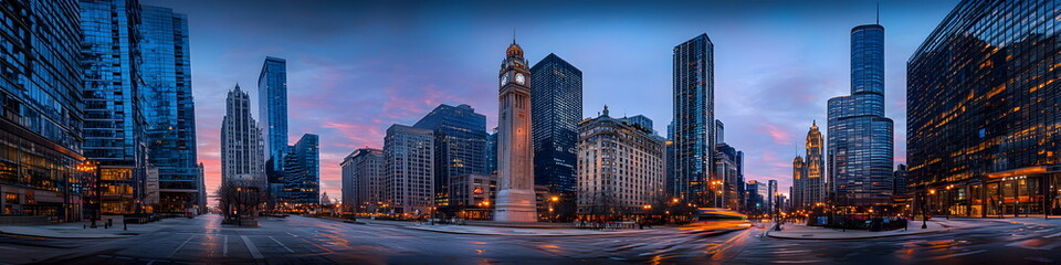 Obraz premium Manhattan Skyline at Sunset: A breathtaking view of the iconic Manhattan skyline at sunset, showcasing the vibrant city lights and the majestic skyscrapers against a colorful sky.