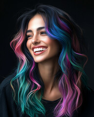 Fototapeta premium Hairdresser Transforming Client with Bright Colors and Dynamic Energy
