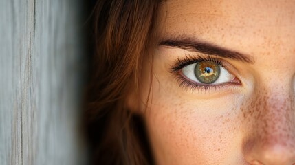 Fototapeta premium Close-up of a woman's green eye with freckles