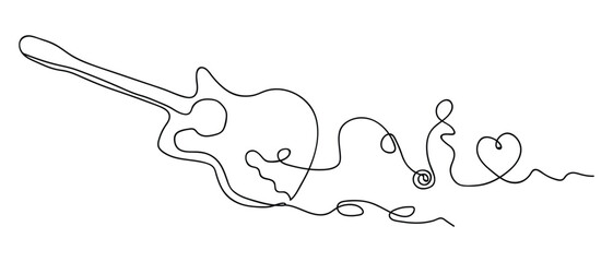 Abstract guitar as continuous lines drawn on a white background. Vector