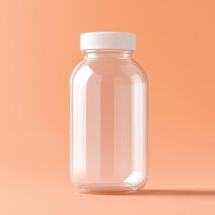 Blank plastic container with a screw cap, isolated in a minimalist setting, suitable for e-commerce visuals and product presentations