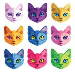 Obraz premium Vibrant Seamless Pattern of Colorful Cat Heads with Bright Eyes